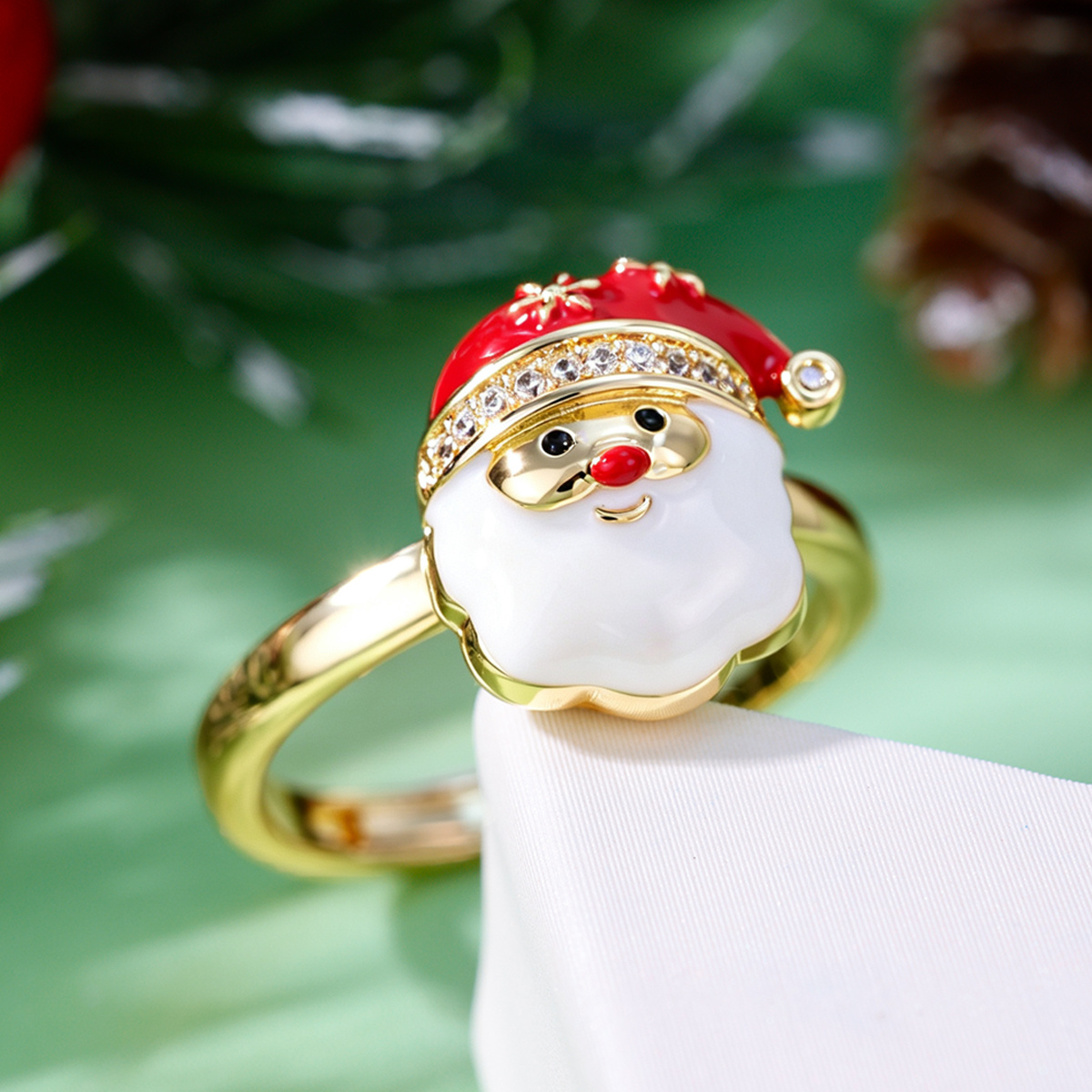 Santa Claus Open Ring with Copper Material and Zirconia